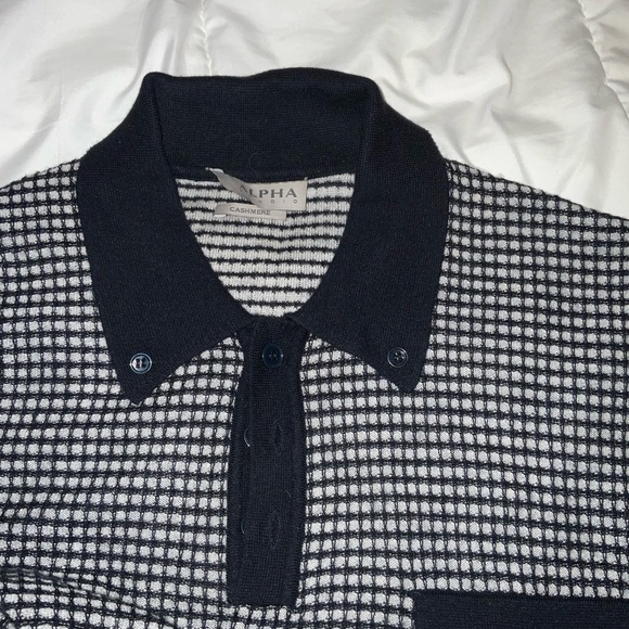 Alpha Studio, men's oven shirt, Mulberry Silk and Cashmere, black on white. - Picture 7 of 8